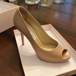 Jimmy Choo Leather Nude Peep Heels Size 40